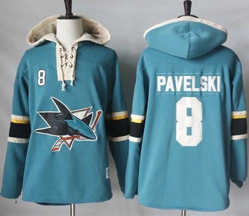 Sharks #8 Joe Pavelski Teal Pullover Hoodie Stitched NHL Jersey